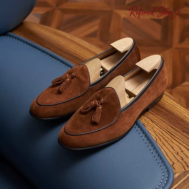 Men Shoes Kinds - Włoskie mokasyny męskie z zamszu bydlęcego