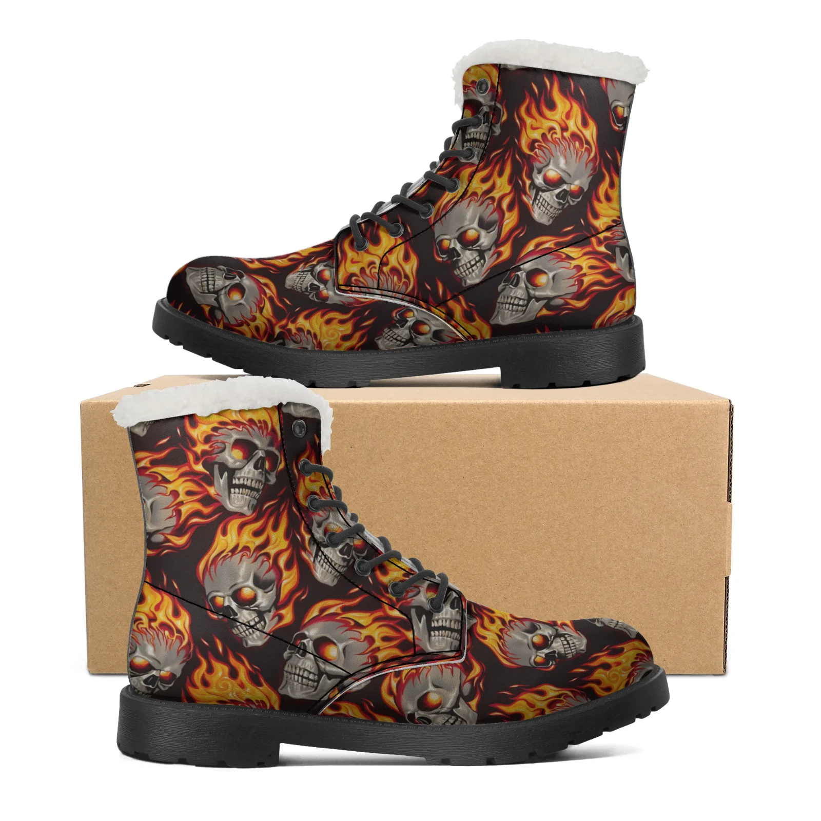 Men Shoes Eu To Us - Śniegowce z wzorami ognistych czaszek dla