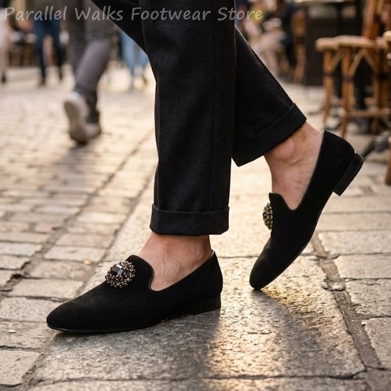 Men Shoes Formal - Męskie zamszowe mokasyny z ozdobami z