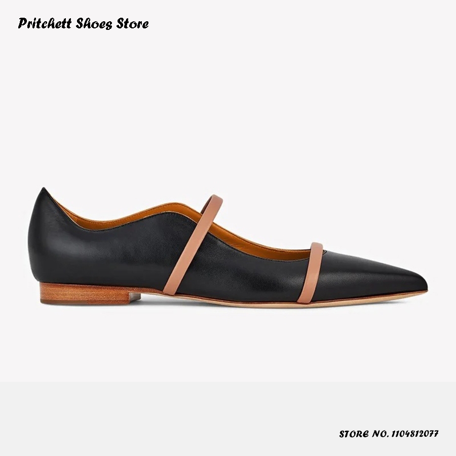 Men Shoes Men - Damskie skórzane baleriny z podwójnymi paskami,