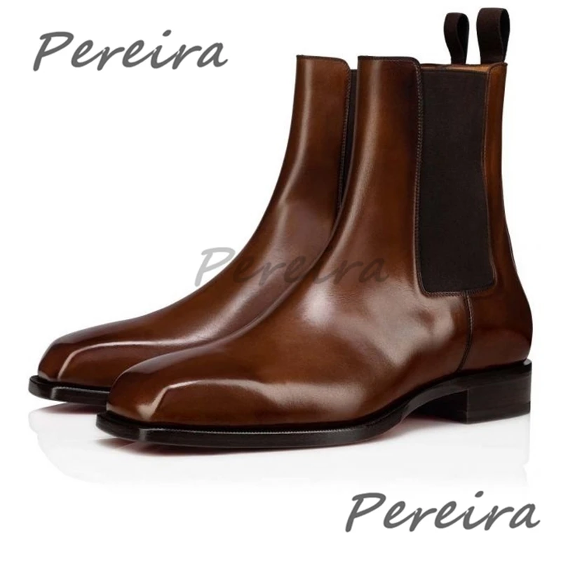 Men Shoes Formal - Brązowe Klasyczne Ręcznie Robione Męskie Botki