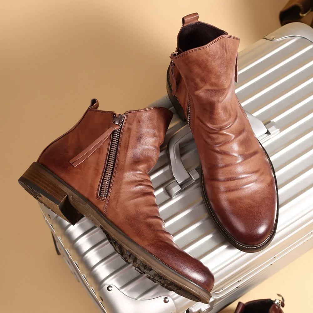 Men'S Shoes Zipper - Męskie botki Chelsea, skórzane botki na