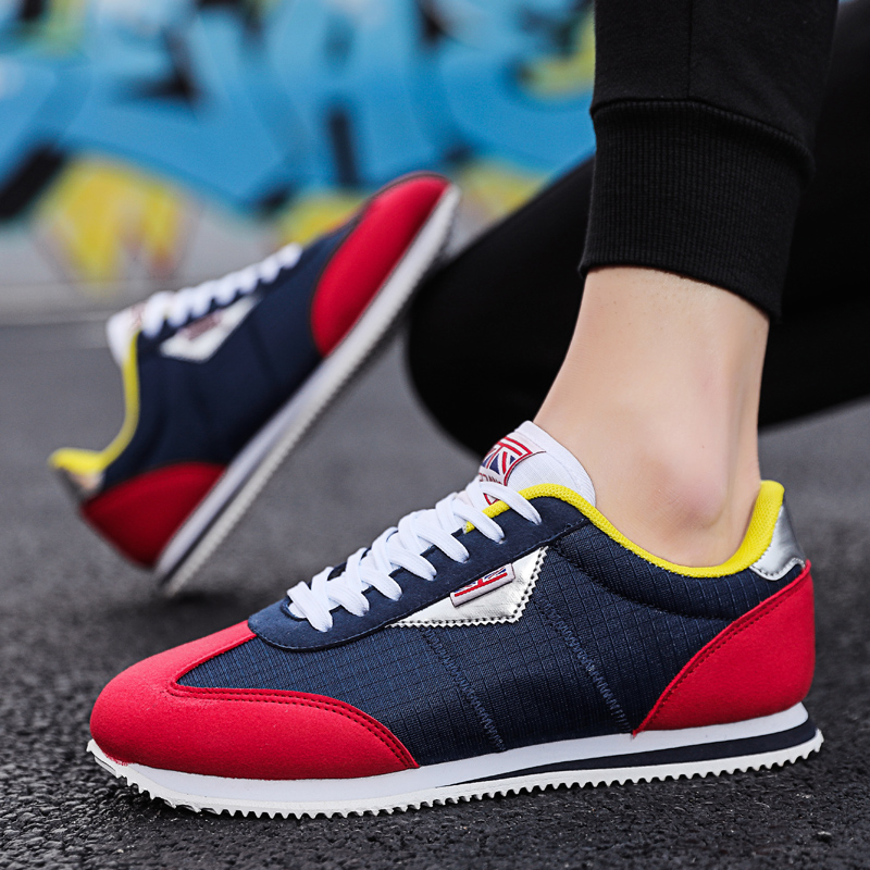 Men'S Shoes Half Cut - Niebieskie czerwone lekkie trampki męskie modne,