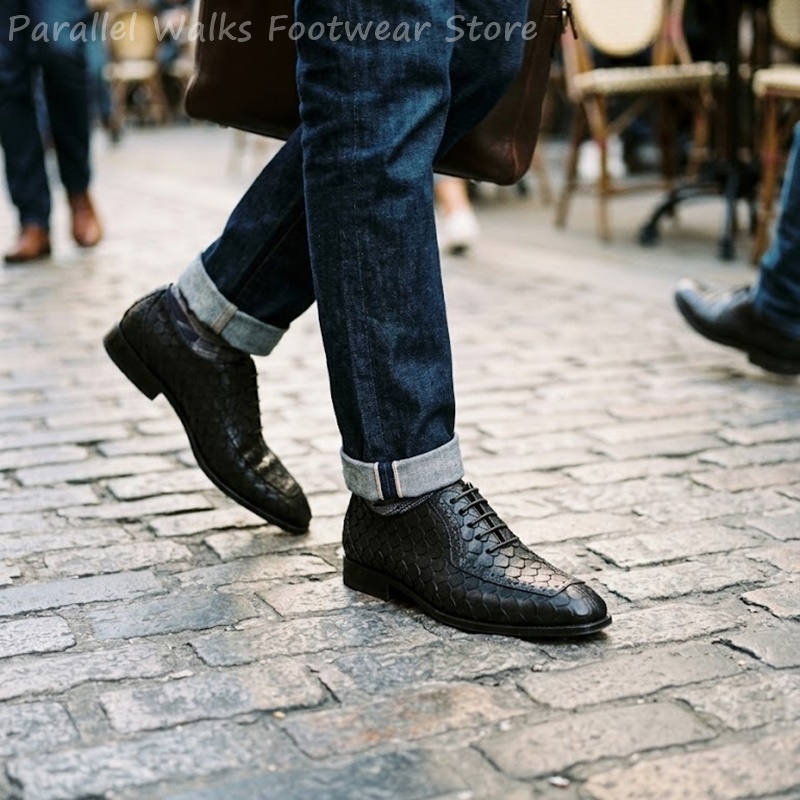 Men Shoes Formal - Męskie oksfordy garniturowe ze skóry tłoczonej