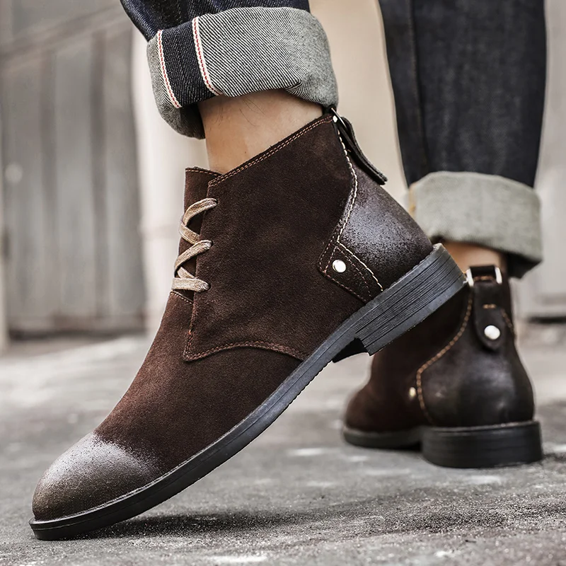 Nowe botki ze skóry zamszowej, – Men'S Shoes Zipper recenzja i cena