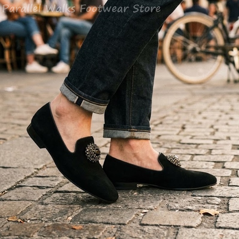 Męskie zamszowe mokasyny z ozd – Men Shoes Formal recenzja i cena